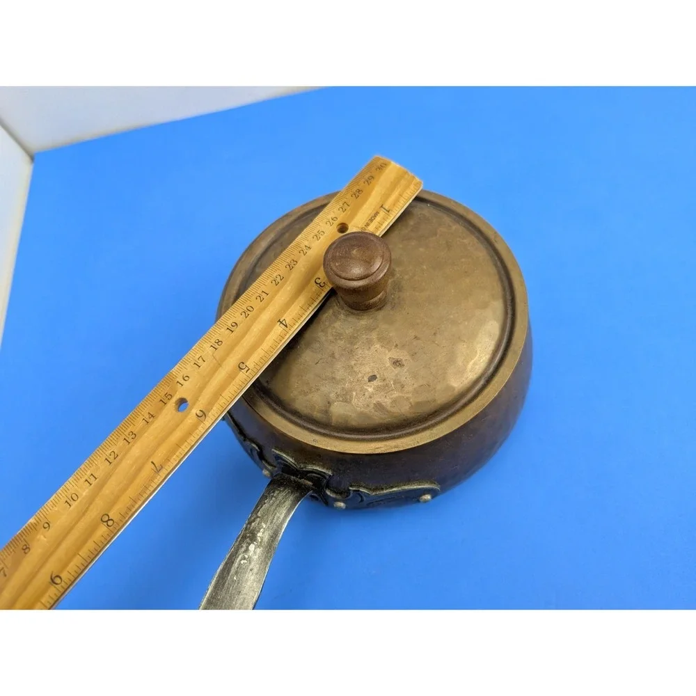 Vintage Swiss Made Stockli Hammered Copper Metal Chef Pot Wood Handle for Stove